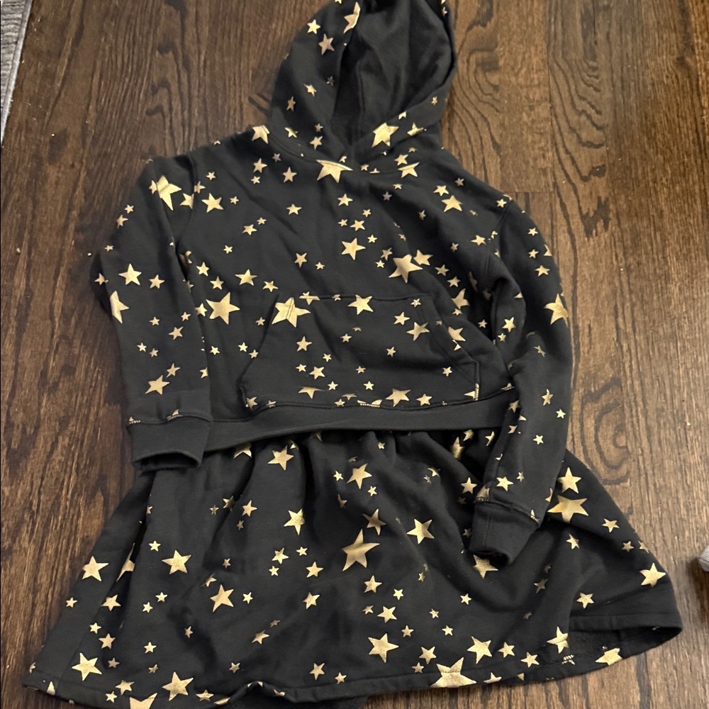 Crewcuts Black Hoodie dress with Gold Stars